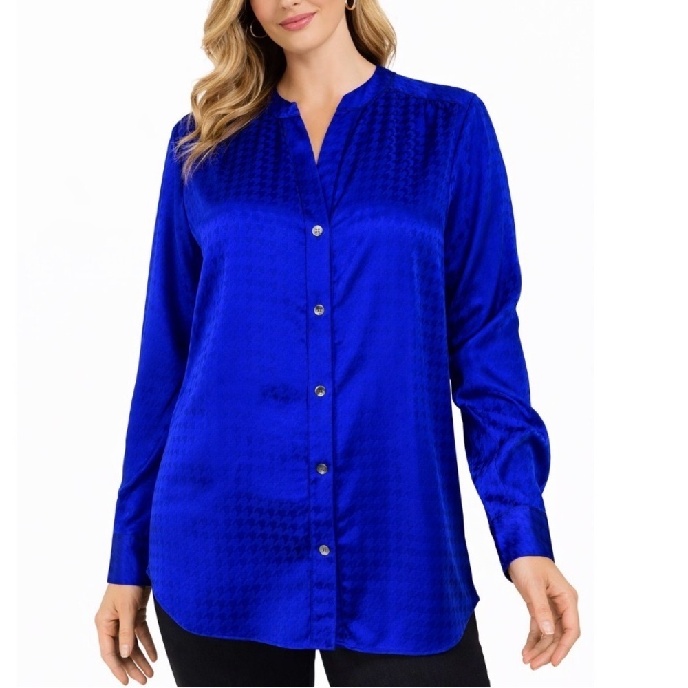 Jones New York blouse/top Collection Stretch button up SZ SM blue work/business